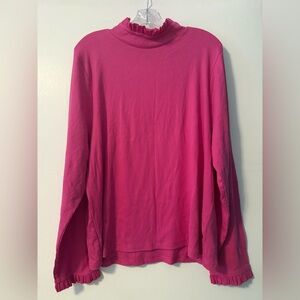 J.Crew Bright Pink Ribbed Long Sleeve Top Turtleneck 3X Ruffle Cute Prep Plus